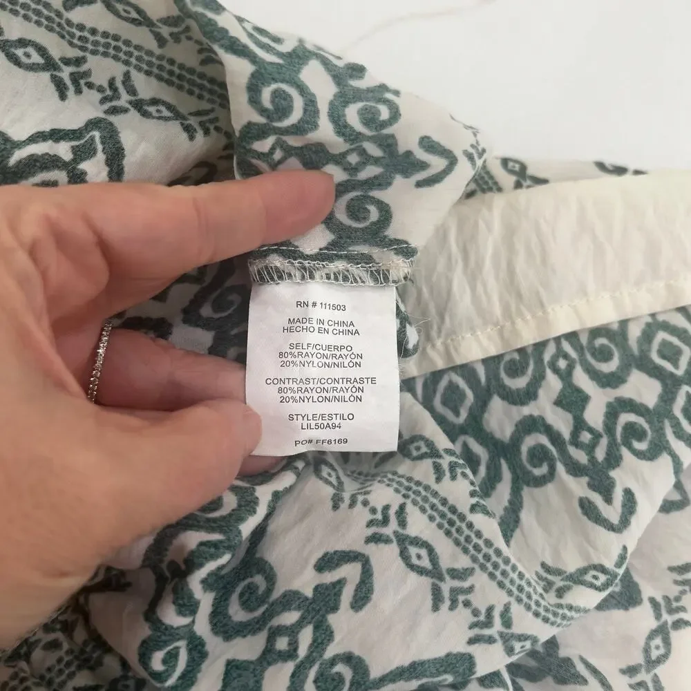 Fig & Flower Dress Boho Cream Green Tiered Knee Length SZ M Anthropologie Derby - Picture 9 of 9